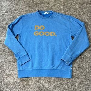 Cotopaxi Outdoors DO GOOD Blue Crewneck Sweater with Gold Print Size M